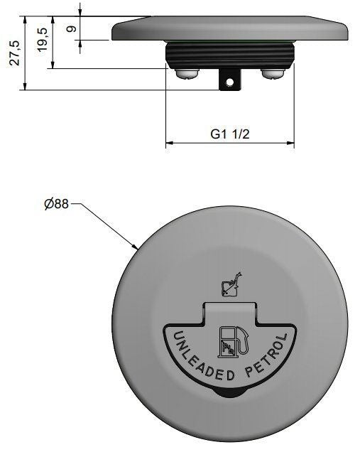Roca Black-Line Verschluss für Tankeinfüllstutzen – säurefester Edelstahl