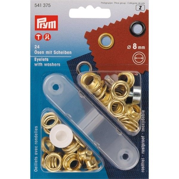 Prym Messingkauschen 8 mm – 24 Stück mit Montagewerkzeug