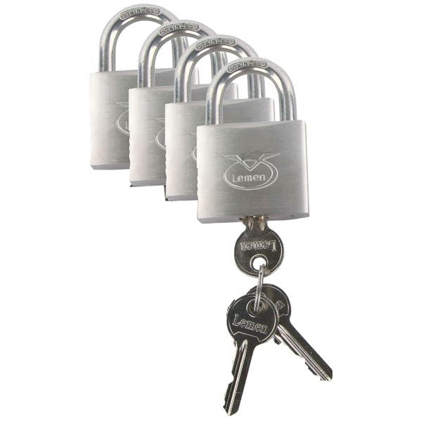 Vorhängeschloss LEMEN Messing 4 Stück gleichschliessend B=30mm mit 3 Schlüsseln