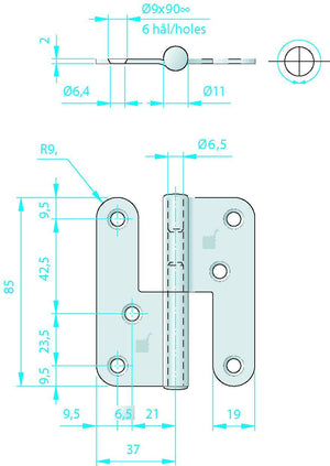 Türscharnier Edelstahl 74 x 85mm