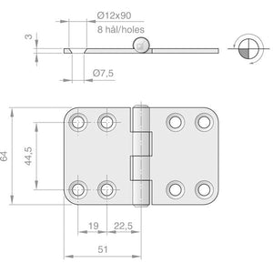Roca Scharnier rostfreier Stahl 51+51x64mm
