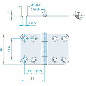 Roca Scharnier rostfreier Stahl 51+51x64mm