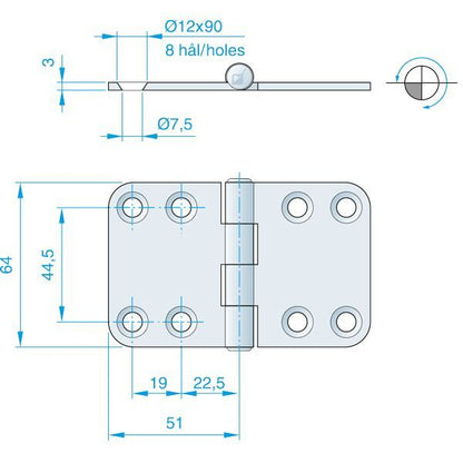 Roca Scharnier rostfreier Stahl 51+51x64mm