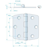 Roca Scharnier aus Edelstahl – 51+51 × 64 mm