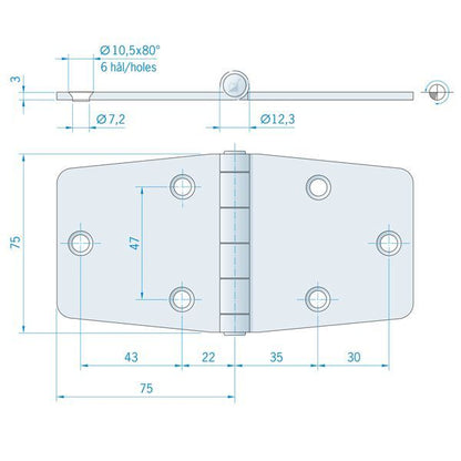 Roca Scharnier rostfreier Stahl 75+75x75mm