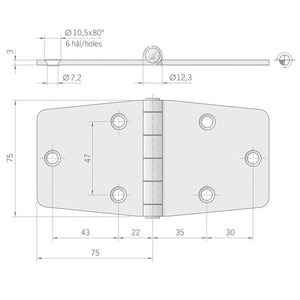Roca Scharnier rostfreier Stahl 75+75x75mm