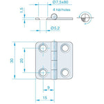Roca Scharnier aus Edelstahl – 51+51 × 64 mm