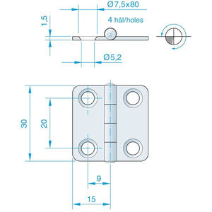 Roca Scharnier aus Edelstahl – 51+51 × 64 mm