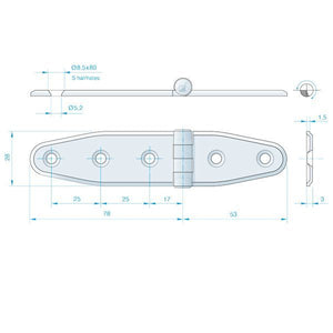Roca Scharnier rostfreier Stahl 78+51x28mm