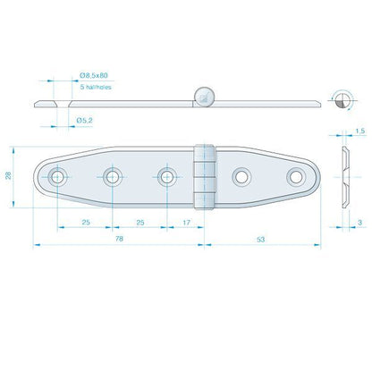 Roca Scharnier rostfreier Stahl 78+51x28mm
