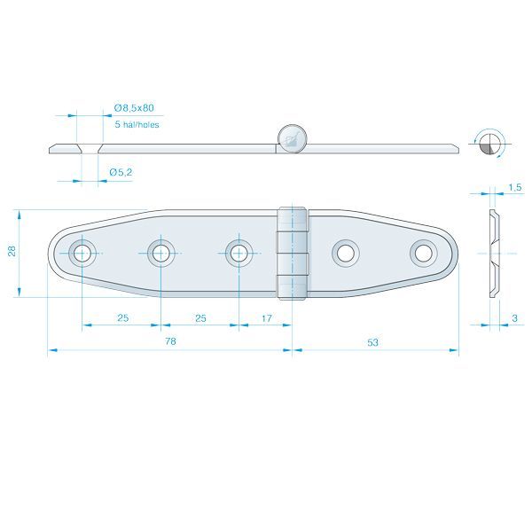 Roca Scharnier rostfreier Stahl 78+51x28mm