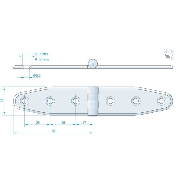 Roca Scharnier rostfreier Stahl 78+78x28mm