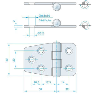 Scharnier Edelstahl 59 x 40mm
