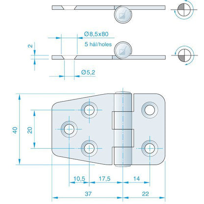 Scharnier Edelstahl 59 x 40mm