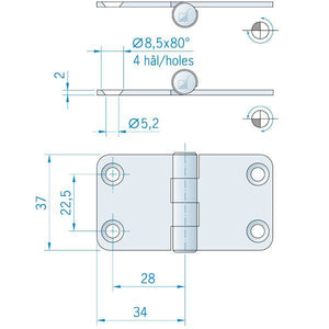 Roca Scharnier rostfreier Stahl 34x37mm