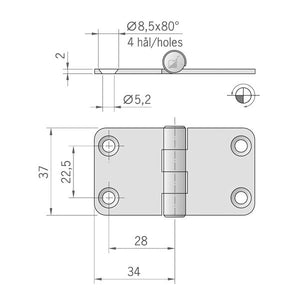 Roca Scharnier rostfreier Stahl 34x37mm