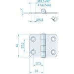 Roca Scharnier aus Edelstahl A4 – 24+24 × 40 mm