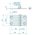 Roca Scharnier aus Edelstahl – 51+51 × 64 mm