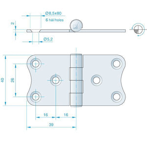 Roca Scharnier rostfreier Stahl 39+39x40mm
