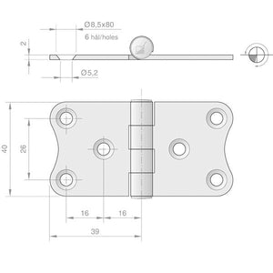 Roca Scharnier rostfreier Stahl 39+39x40mm