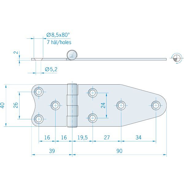 Roca Scharnier rostfreier Stahl 39+90x40mm verdeckt