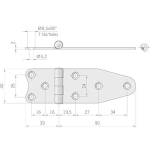 Roca Scharnier rostfreier Stahl 39+90x40mm verdeckt