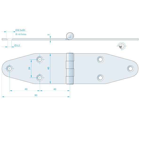 Roca Scharnier aus Edelstahl – 51+51 × 64 mm