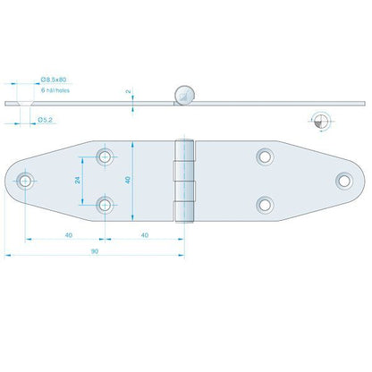Roca Scharnier aus Edelstahl – 51+51 × 64 mm