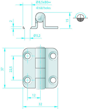 Roca Scharnier rostfreier Stahl doppelt abgewinkelt 13+13x37x20mm