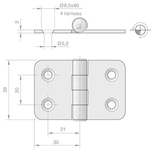 Roca Scharnier rostfreier Stahl 30+30x39mm