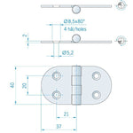 Scharnier Edelstahl 74 x 40mm