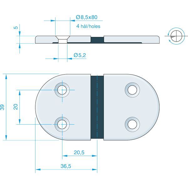 Roca Scharnier rostfreier Stahl-Gummi 36