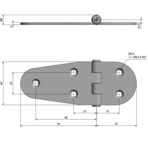 Stainless steel hinge 107 x 40mm