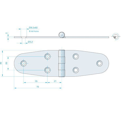 Roca Scharnier aus Edelstahl A4 – 24+24 × 40 mm
