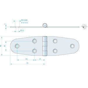 Roca Scharnier rostfreier Stahl 70+70x40mm verdeckt