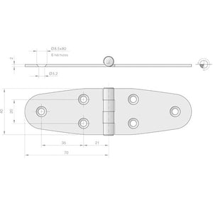 Roca Scharnier rostfreier Stahl 70+70x40mm verdeckt