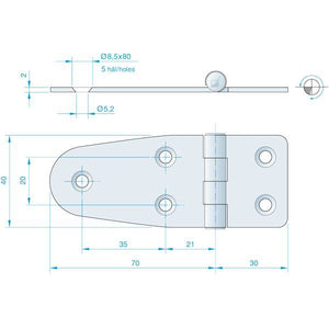 Roca Scharnier aus Edelstahl A4 – 24+24 × 40 mm