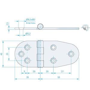 Roca Scharnier rostfreier Stahl 39+59x40mm