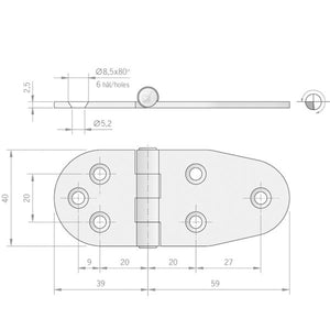 Roca Scharnier rostfreier Stahl 39+59x40mm