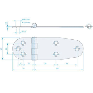 Roca Scharnier aus Edelstahl A4 – 24+24 × 40 mm