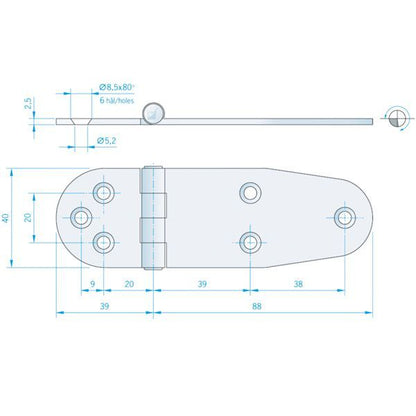 Roca Scharnier aus Edelstahl A4 – 24+24 × 40 mm