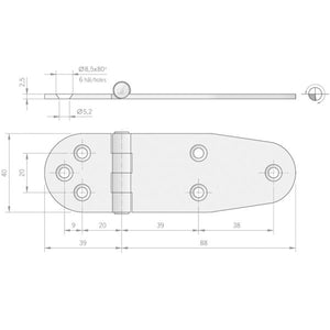 Roca Scharnier rostfreier Stahl 39+88x40mm