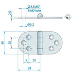 Roca Scharnier aus Edelstahl A4 – 24+24 × 40 mm