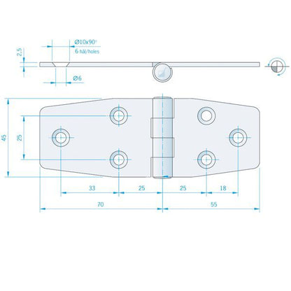 Roca Scharnier rostfreier Stahl 70+55x45mm verdeckt