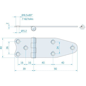 Roca Scharnier rostfreier Stahl 39+90x40mm verdeckt