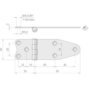 Roca Scharnier rostfreier Stahl 39+90x40mm verdeckt