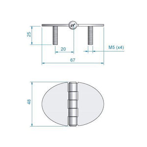 Roca Scharnier rostfreier Stahl oval 67x48mm mit angeschweissten Bolzen M5 L=25mm