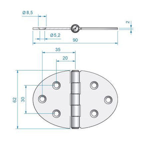 Roca Scharnier rostfreier Stahl oval 45+45x62mm
