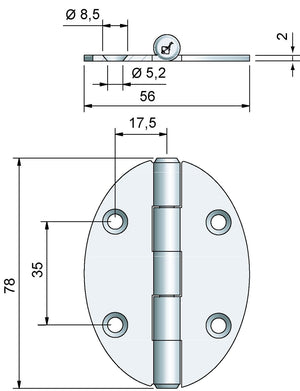 Roca Scharnier rostfreier Stahl oval 28+28x78mm