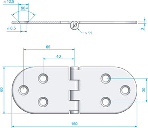 Roca Scharnier rostfreier Stahl oval 80+80x60mm verdeckt